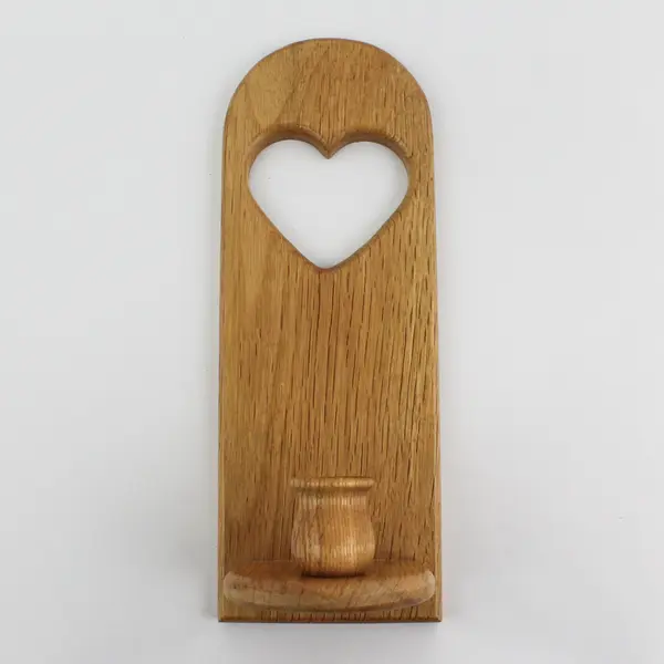 Set Of 2 Vtg 11.75” Wooden Wall Hanging Taper Candle Holders  Heart Cutout