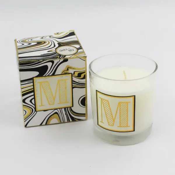 Debi Lilly S4299 Glass Filled "M" Alphabet Floral Scented Candle