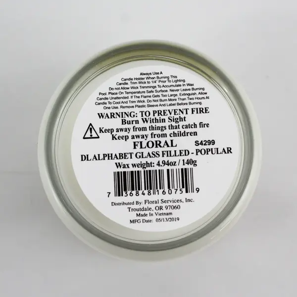 Debi Lilly S4299 Glass Filled "M" Alphabet Floral Scented Candle