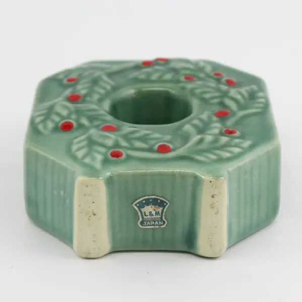 MCM Lipper And Mann Letter O Christmas Taper Candle Holder Holly Pattern