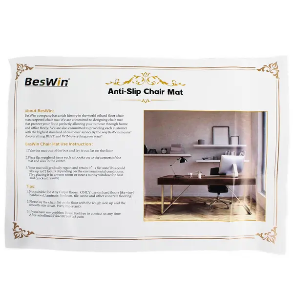 BesWin Office Chair Mat 36x48 Clear Matte for Hardwood Floor - New