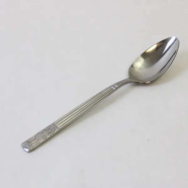 SS Infant Feeding Spoon With Engraved Dog on Ribbed Handle Unknown HTF 6" Long