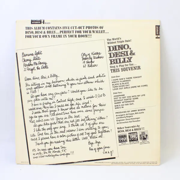 Dino, Desi & Billy Souvenir 12" Vinyl Record 
