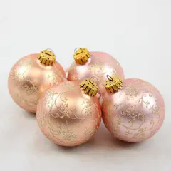 Lot of 4 Vintage-Style Peach & Gold Glitter Victorian Ornaments