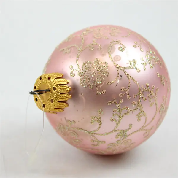 Lot of 4 Vintage-Style Peach & Gold Glitter Victorian Ornaments