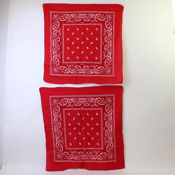 2 Red Paisley Print Bandana 100% Cotton Head Wrap Scarf Face Mask 20 x 20 Inches