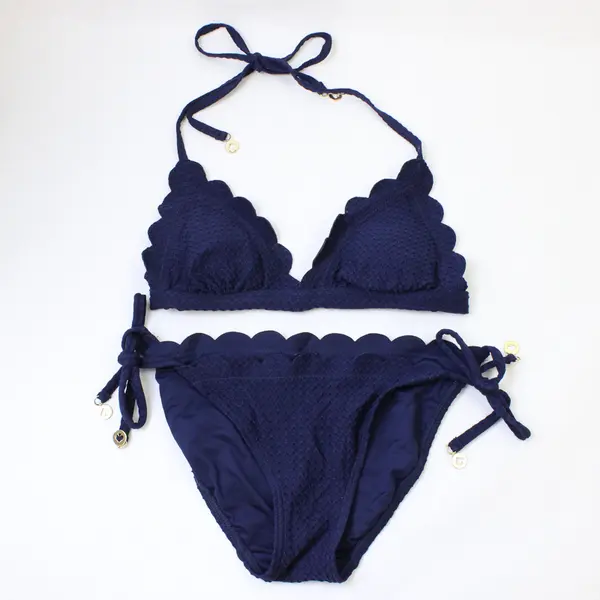Kate Spade Women's XS/S Dark Blue Textured Ruffle Edge Matching Bikini Set