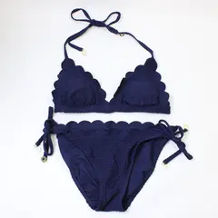 Kate Spade Women's XS/S Dark Blue Textured Ruffle Edge Matching Bikini Set
