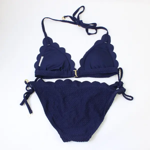 Kate Spade Women's XS/S Dark Blue Textured Ruffle Edge Matching Bikini Set