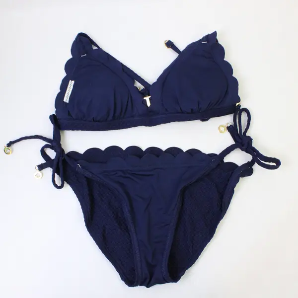 Kate Spade Women's XS/S Dark Blue Textured Ruffle Edge Matching Bikini Set