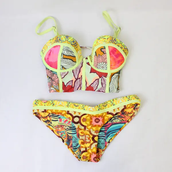 Maaji Women's S Neon Multi-pattern Mismatch Top & Bottom Bikini Swimsuit (2pc) 
