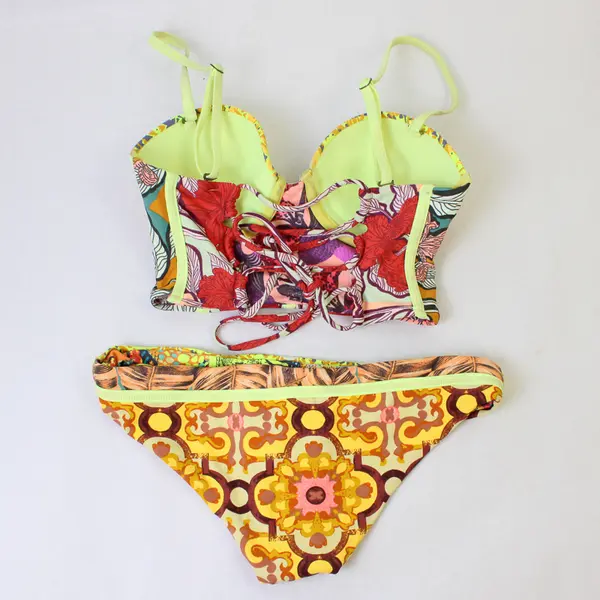 Maaji Women's S Neon Multi-pattern Mismatch Top & Bottom Bikini Swimsuit (2pc) 