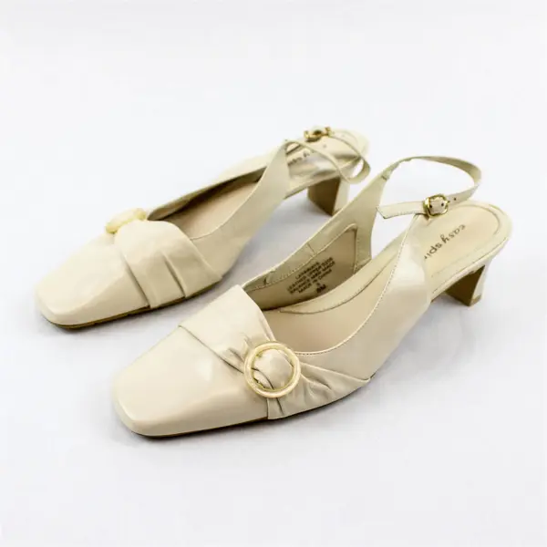 Vtg Easy Spirit Women's 8M Ivory "Layaways" Slingback Square Toe Hushpuppy Heels
