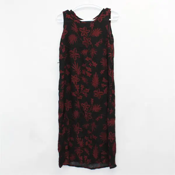 Vintage John Paul Richard Women's L Black with Red Florals Sleeveless Maxi Dress