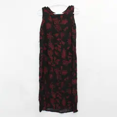 Vintage John Paul Richard Women's L Black with Red Florals Sleeveless Maxi Dress