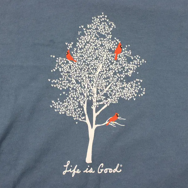 Life Is Good Blue Tree/Cardinal Birds Crusher Style T-Shirt Blue Women's Size XL