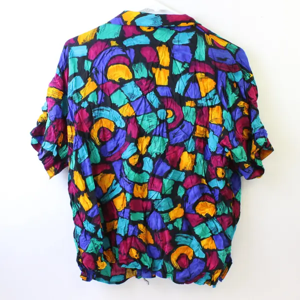 Renee Adams Multicolor Short Sleeve Button Up Top W/ Shoulder Pads Women's Sz 1X