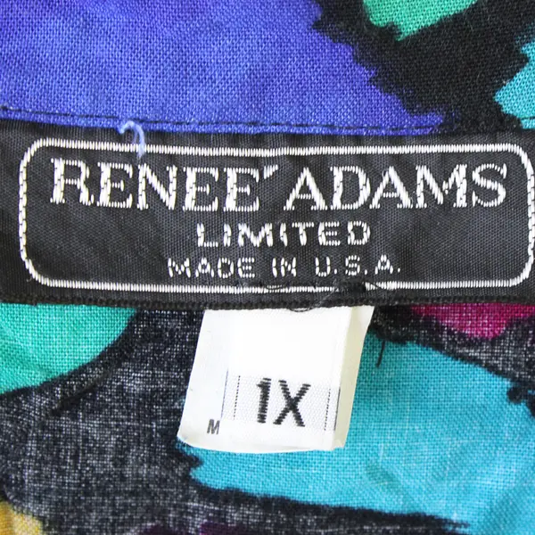 Renee Adams Multicolor Short Sleeve Button Up Top W/ Shoulder Pads Women's Sz 1X