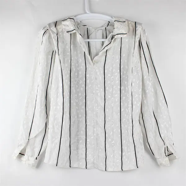 Barbara Karen White/Blue Striped Long Sleeve Dress Shirt Shoulder Pads Womens 16