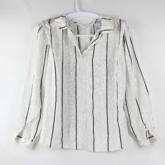 Barbara Karen White/Blue Striped Long Sleeve Dress Shirt Shoulder Pads Womens 16