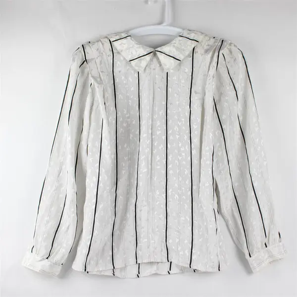 Barbara Karen White/Blue Striped Long Sleeve Dress Shirt Shoulder Pads Womens 16