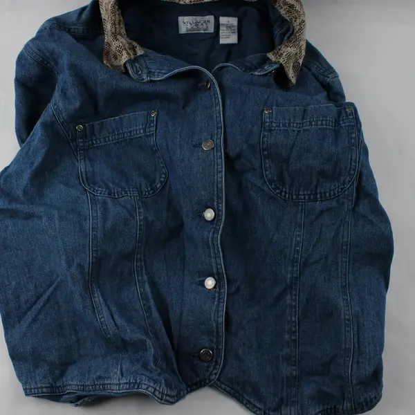 Vtg Villager Sport by Liz Claiborne Women's 3 Blue Denim Cropped Jacket 