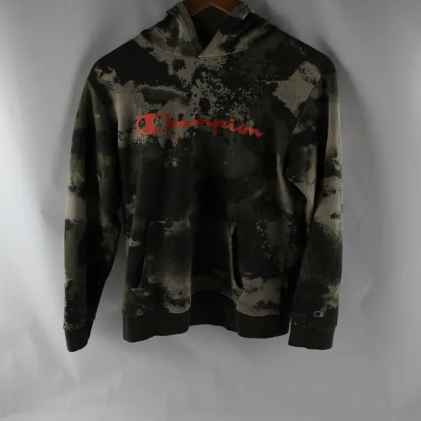 Champion Boy's L 14 / 16 Green Camo w/Orange Logo Print Hoodie Sweatshirt