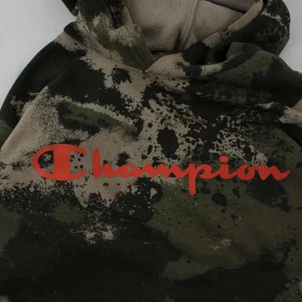 Champion Boy's L 14 / 16 Green Camo w/Orange Logo Print Hoodie Sweatshirt