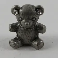 Vintage Pewter Teddy Bear w/White Rhinestone Ears Figurine - 0.6" Tall