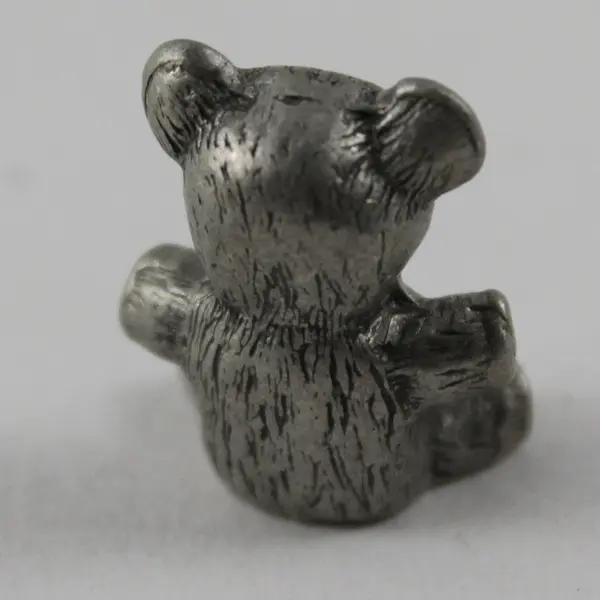 Vintage Pewter Teddy Bear w/White Rhinestone Ears Figurine - 0.6" Tall