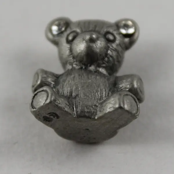 Vintage Pewter Teddy Bear w/White Rhinestone Ears Figurine - 0.6" Tall