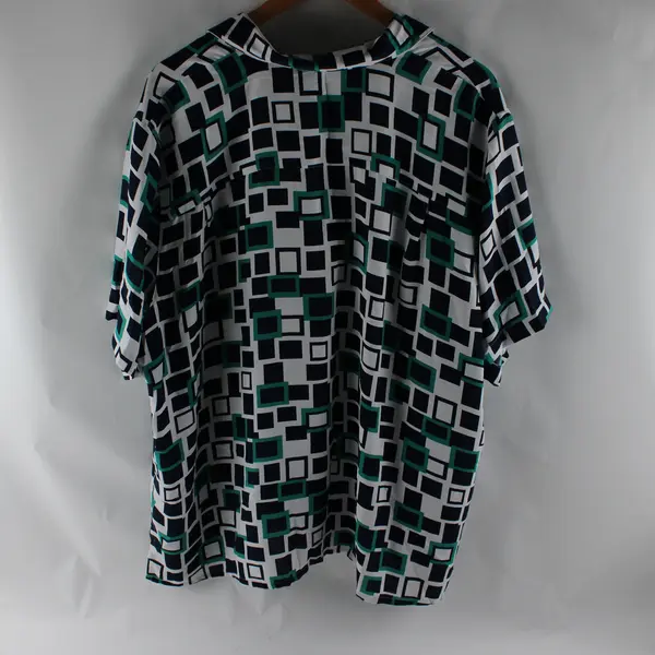 Alfred Dunner Women's 22W Multicolor Square Pattern Short Sleeve Button Up Shirt