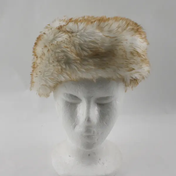 Unbranded White w/Brown Tips Faux Fur Winter Fluffy Hat 