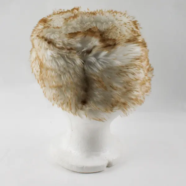 Unbranded White w/Brown Tips Faux Fur Winter Fluffy Hat 