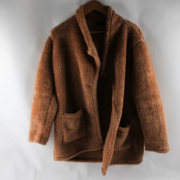 Colleen Lopez Women's S Brown "CL Soft" Teddy Fluffy Oversized Cardigan Sweater