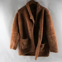 Colleen Lopez Women's S Brown "CL Soft" Teddy Fluffy Oversized Cardigan Sweater