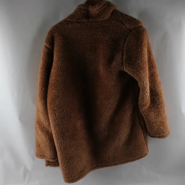 Colleen Lopez Women's S Brown "CL Soft" Teddy Fluffy Oversized Cardigan Sweater