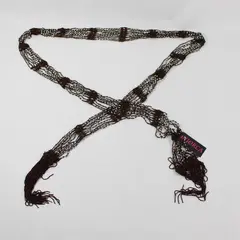 NWT Women's Bijorca Brown Silver Beaded Fringed Openwork Scarf 84"