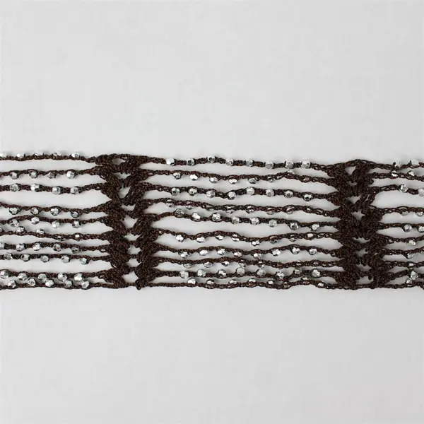 NWT Women's Bijorca Brown Silver Beaded Fringed Openwork Scarf 84"