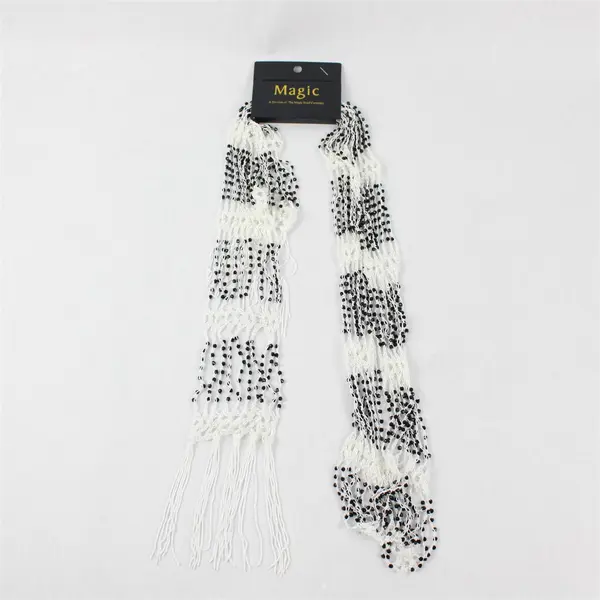 NWT Women's Magic Scarf Company White Openwork Black Beaded Fringed Scarf