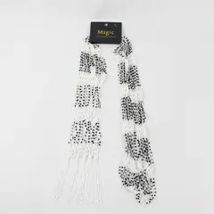 NWT Women's Magic Scarf Company White Openwork Black Beaded Fringed Scarf