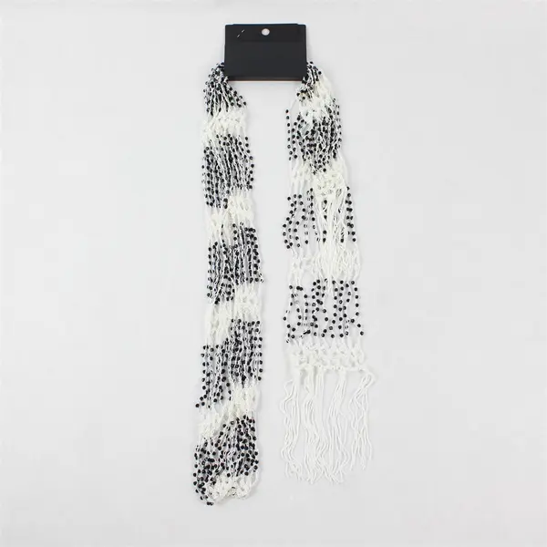 NWT Women's Magic Scarf Company White Openwork Black Beaded Fringed Scarf