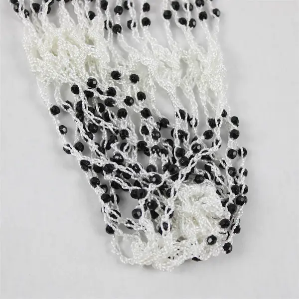 NWT Women's Magic Scarf Company White Openwork Black Beaded Fringed Scarf