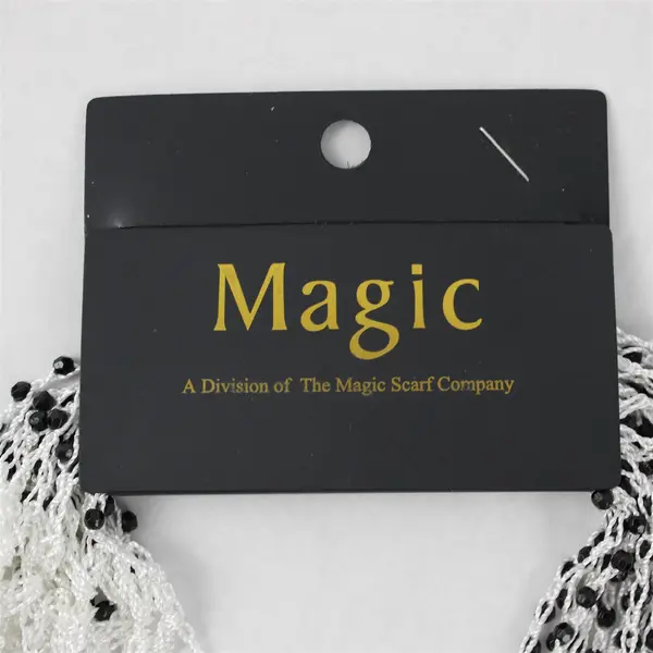 NWT Women's Magic Scarf Company White Openwork Black Beaded Fringed Scarf