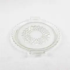 Jeanette Glass Clear Round Cubist Tidbit Handled Tray Sawtooth Edge 8.25"