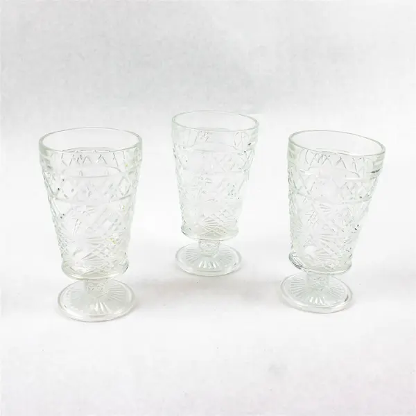 Set of 3 Hazel-Atlas Big Top Peanut Butter Glasses Diamond Pattern