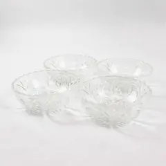 Set of 4 Anchor Hocking Medallion Clear Glass Serving Bowls 