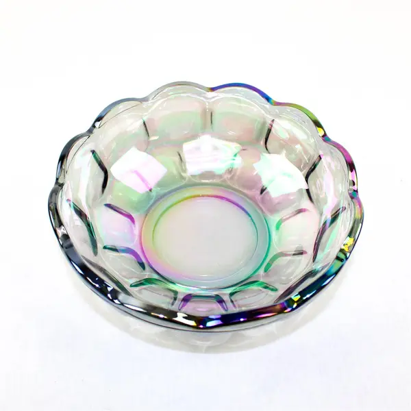 Vintage Federal Glass Iridescent Colonial Smokey Carnival Paneled Bowl 5.5"