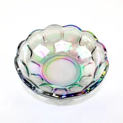 Vintage Federal Glass Iridescent Colonial Smokey Carnival Paneled Bowl 5.5"