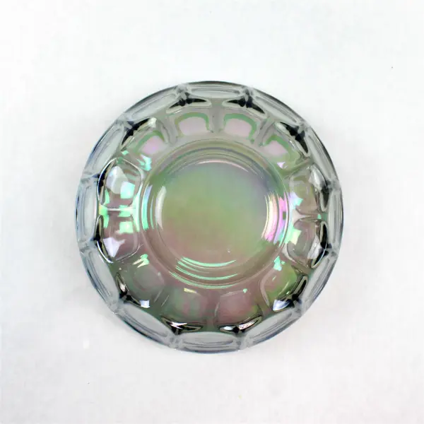 Vintage Federal Glass Iridescent Colonial Smokey Carnival Paneled Bowl 5.5"